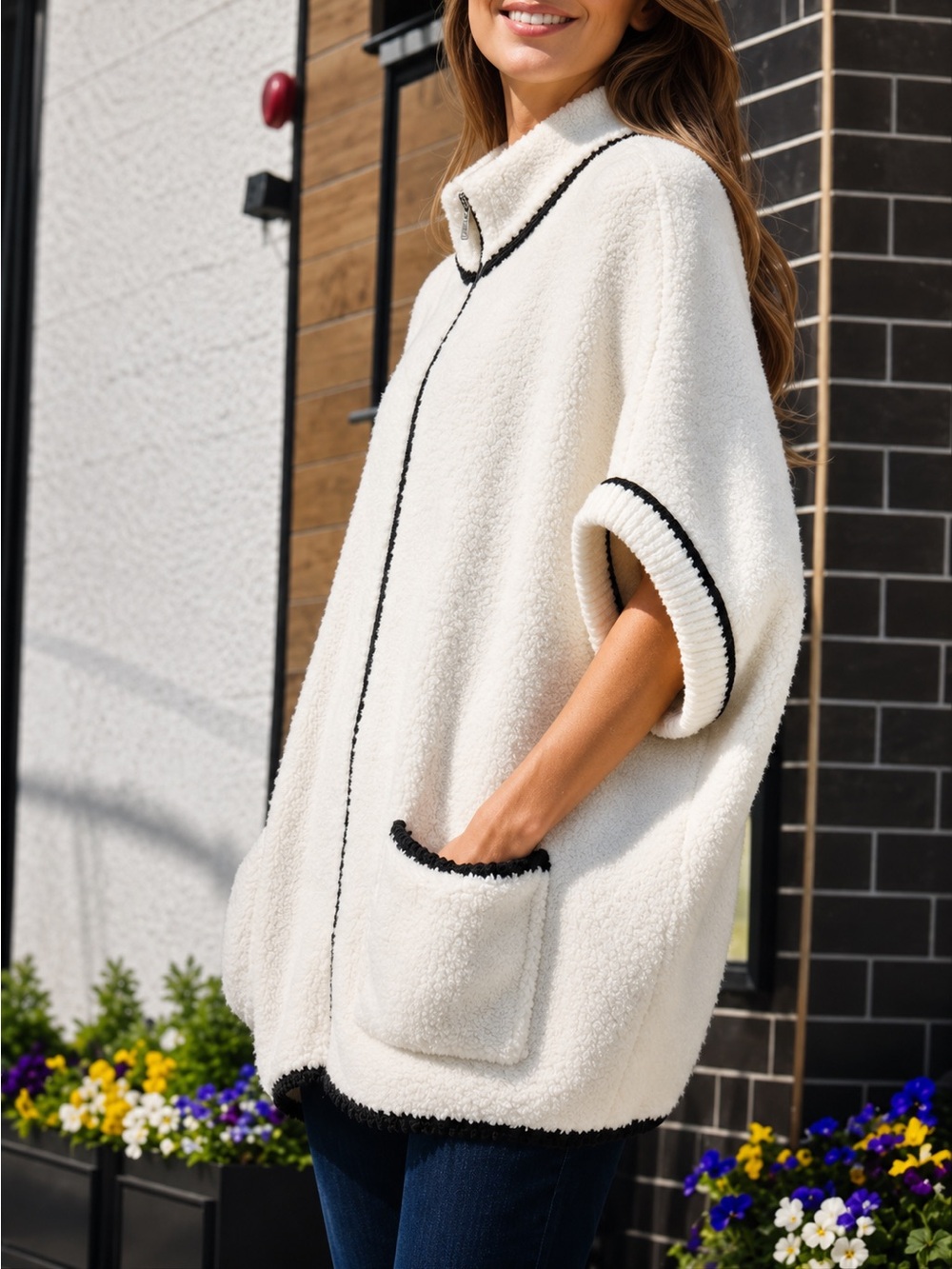 New! Colored Edge Zip Jacket-White - Picture 4 of 5